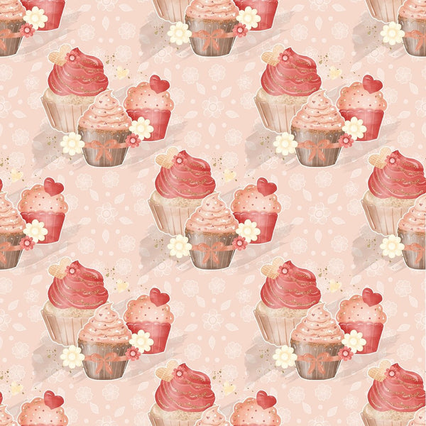 Cupcake Trio on Dainty Floral Fabric - Peach - ineedfabric.com