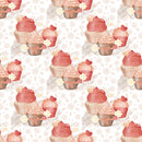 Cupcake Trio on Dainty Floral Fabric - White - ineedfabric.com