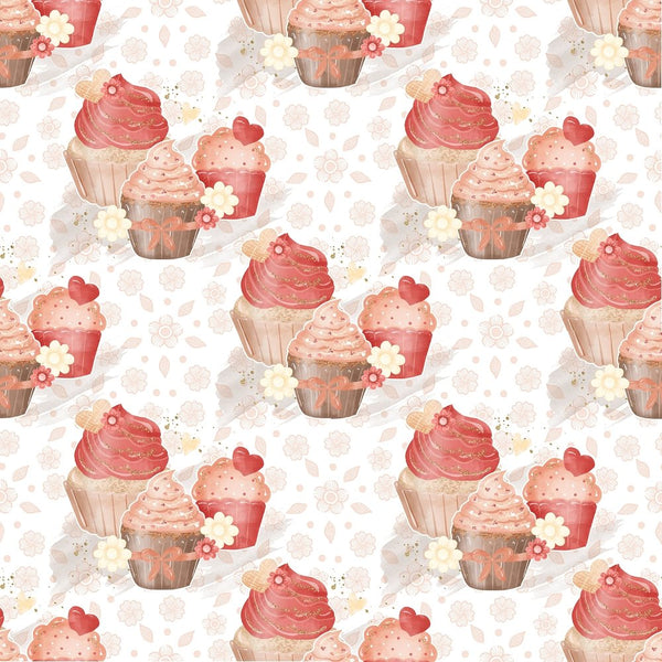 Cupcake Trio on Dainty Floral Fabric - White - ineedfabric.com