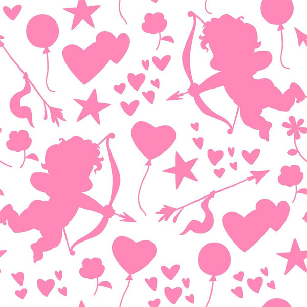 Cupid Silhouettes and Hearts Fabric - ineedfabric.com