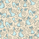 Curly Cute Cats Fabric - Tan - ineedfabric.com