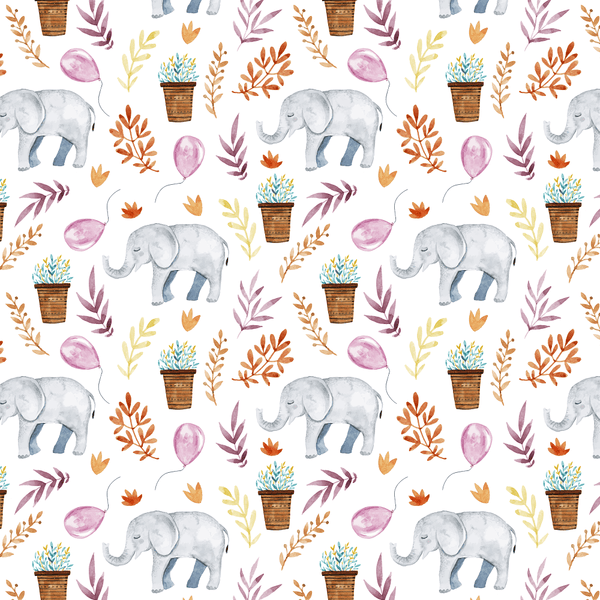 Cute Baby Elephant With Elements Fabric - ineedfabric.com