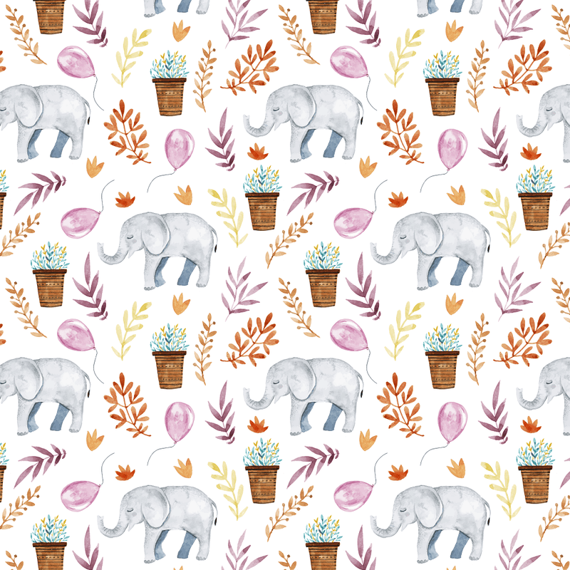 Cute Baby Elephant With Elements Fabric - ineedfabric.com