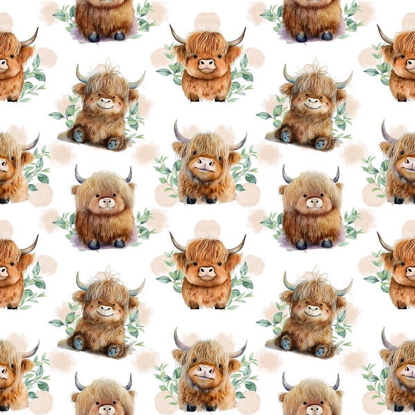 Cute Baby Highland Cows Fabric Quilting Cotton / Charm - 5 x 5