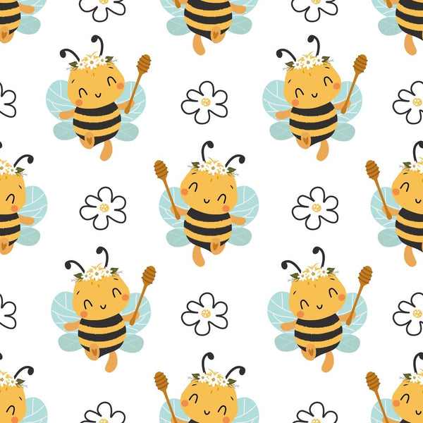 Cute Bees Allover Fabric - White - ineedfabric.com
