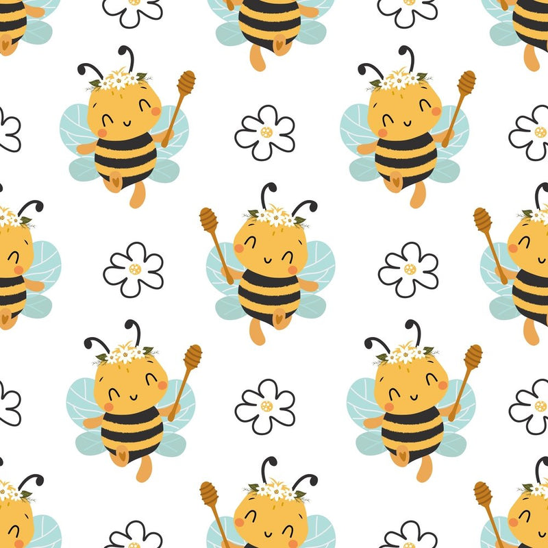 Cute Bees Allover Fabric - White - ineedfabric.com