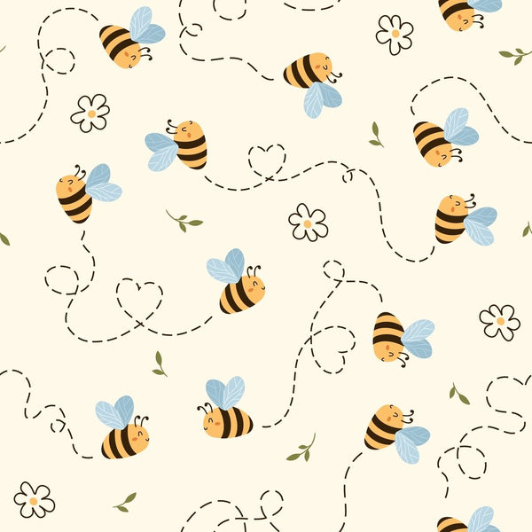 Cute Bees Flying Fabric - Tan - ineedfabric.com