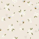 Cute Bees with Flowers Fabric - Tan - ineedfabric.com