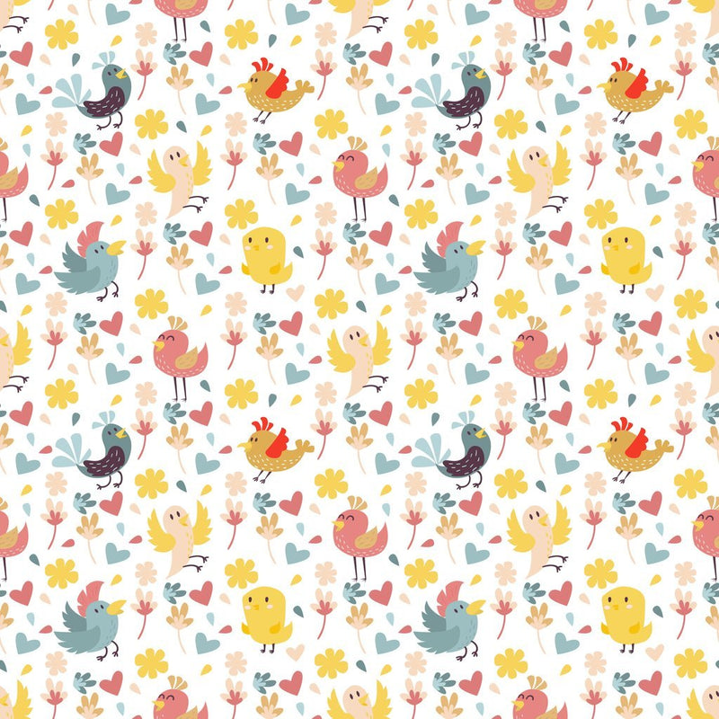 Cute Birds Allover Fabric - White - ineedfabric.com