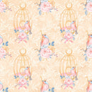 Cute Birds and Flowers Bird Cage Fabric - Yellow - ineedfabric.com