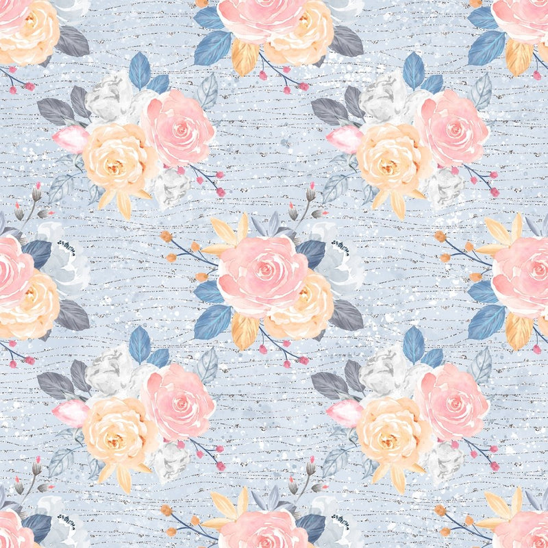 Cute Birds and Flowers Floral 2 Fabric - Blue - ineedfabric.com