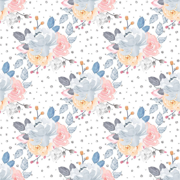 Cute Birds and Flowers Floral on Dots Fabric - ineedfabric.com