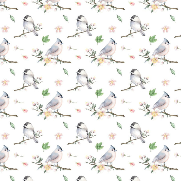 Cute Birds On Apple Branches Fabric - ineedfabric.com
