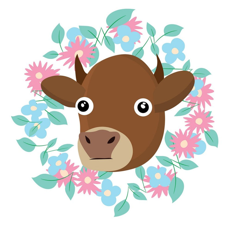 Cute Chocolate Cow with Floral Wreath Fabric Panel - ineedfabric.com