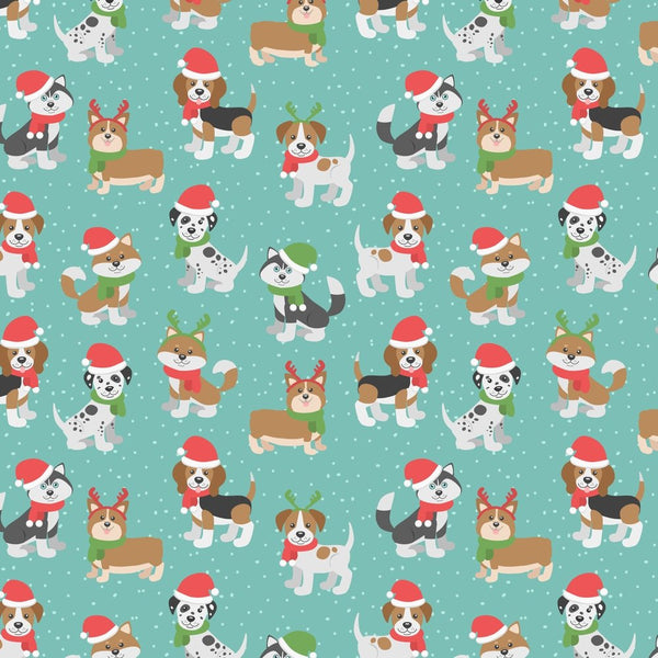 Cute Christmas Dogs Fabric - Blue - ineedfabric.com
