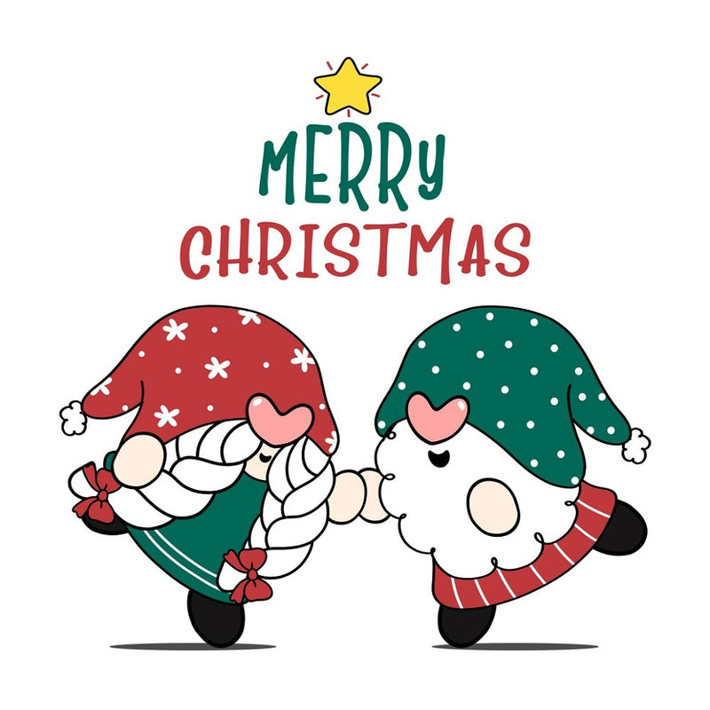 Cute Christmas Gnome Couple Fabric Panel - ineedfabric.com