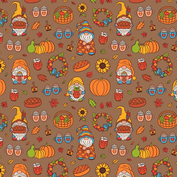 Cute Cozy Gnomes Fabric - Brown - ineedfabric.com