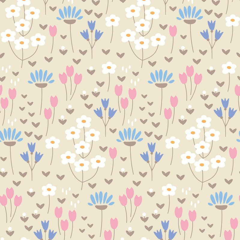 Cute Doodle Flowers Fabric - Tan - ineedfabric.com