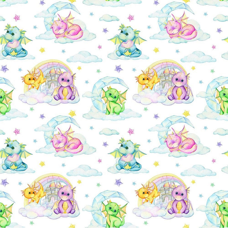 Cute Dragons, Clouds, & Stars Fabric - ineedfabric.com