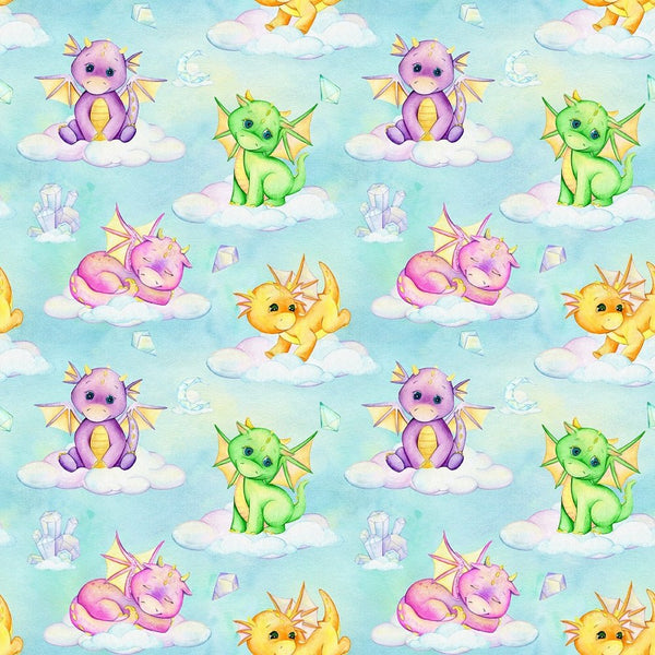 Cute Dragons Fabric - Baby Blue - ineedfabric.com