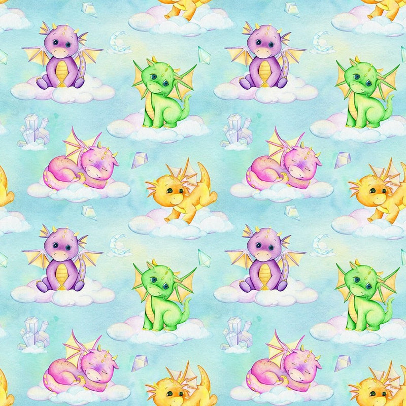 Cute Dragons Fabric - Baby Blue - ineedfabric.com