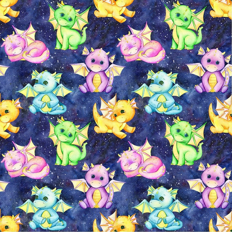 Cute Dragons Fabric - Dark Blue - ineedfabric.com