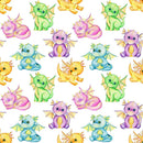 Cute Dragons Fabric - White - ineedfabric.com