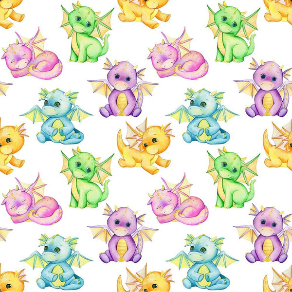 Cute Dragons Fabric - White - ineedfabric.com