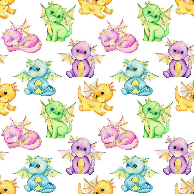 Cute Dragons Fabric - White - ineedfabric.com