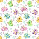 Cute Dragons Hearts & Crystals Fabric - White - ineedfabric.com