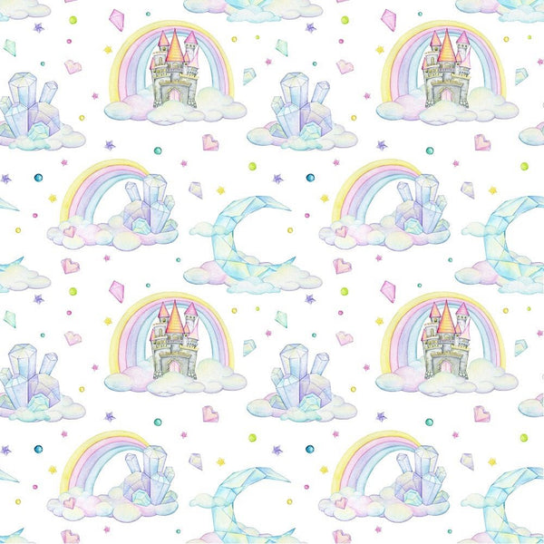 Cute Dragons Moon, Clouds, & Rainbow Fabric - ineedfabric.com