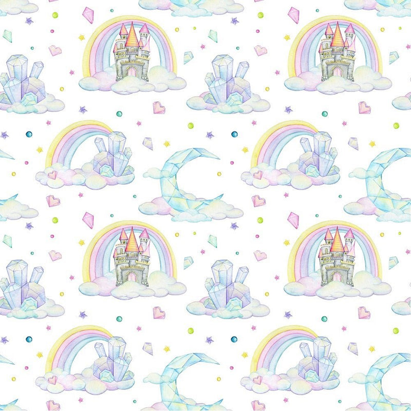 Cute Dragons Moon, Clouds, & Rainbow Fabric - ineedfabric.com