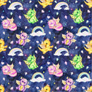 Cute Dragons, Rainbows, & Crystals Fabric - Dark Blue - ineedfabric.com