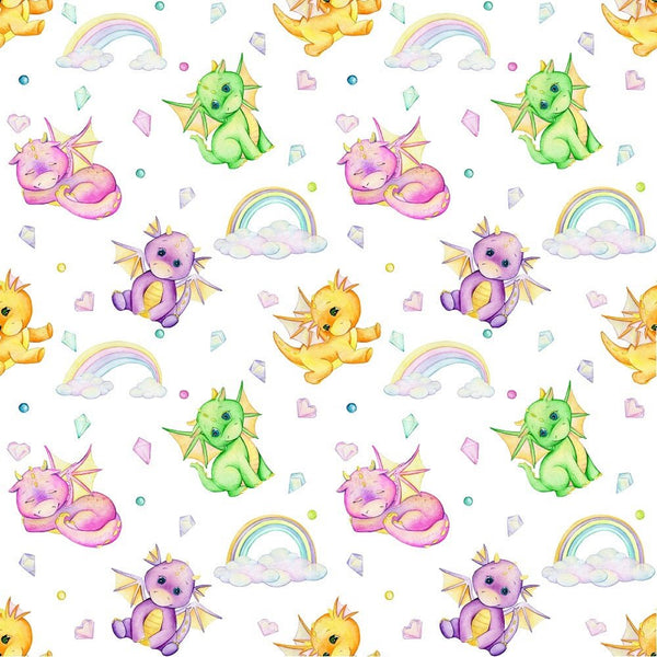 Cute Dragons, Rainbows, Hearts, & Crystals Fabric - ineedfabric.com