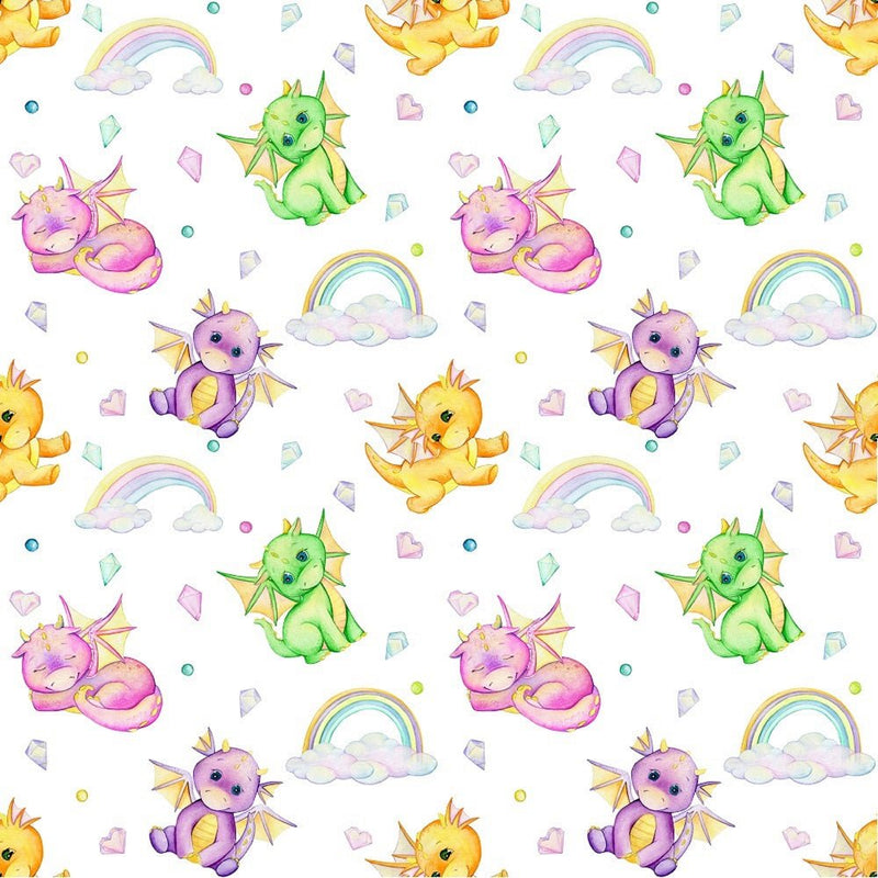 Cute Dragons, Rainbows, Hearts, & Crystals Fabric - ineedfabric.com