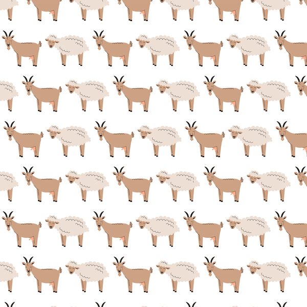 Cute Fluffy Sheep With Goats Fabric - Beige - ineedfabric.com