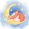 Cute Fox Sleeping In The Sky Fabric Panel - ineedfabric.com