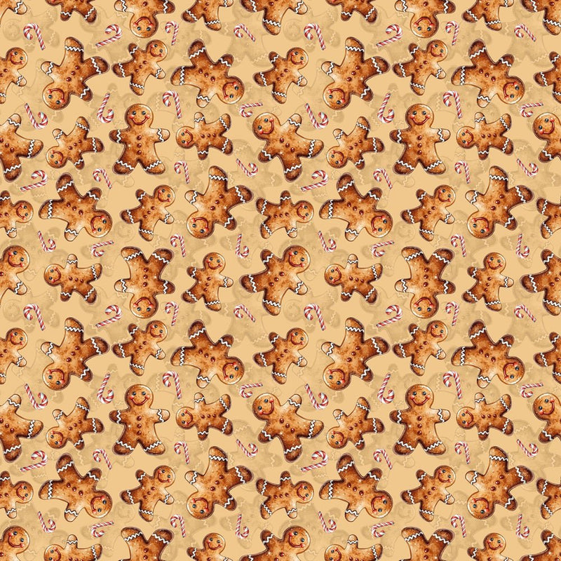 Cute Gingerbread Men Fabric - Tan - ineedfabric.com