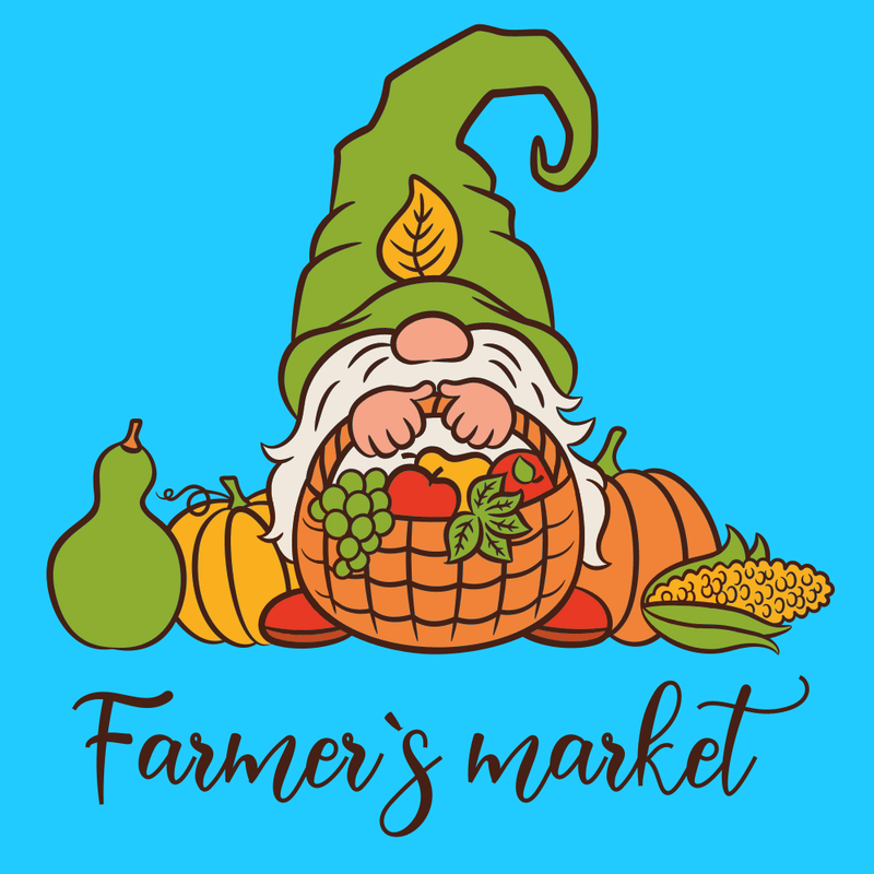 Cute Gnome Farmer's Market Fabric Panel - Blue - ineedfabric.com