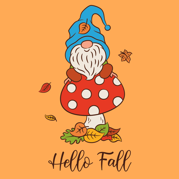 Cute Gnome Hello Fall Fabric Panel - Orange - ineedfabric.com