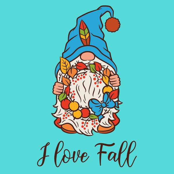 Cute Gnome I Love Fall Fabric Panel - Blue - ineedfabric.com