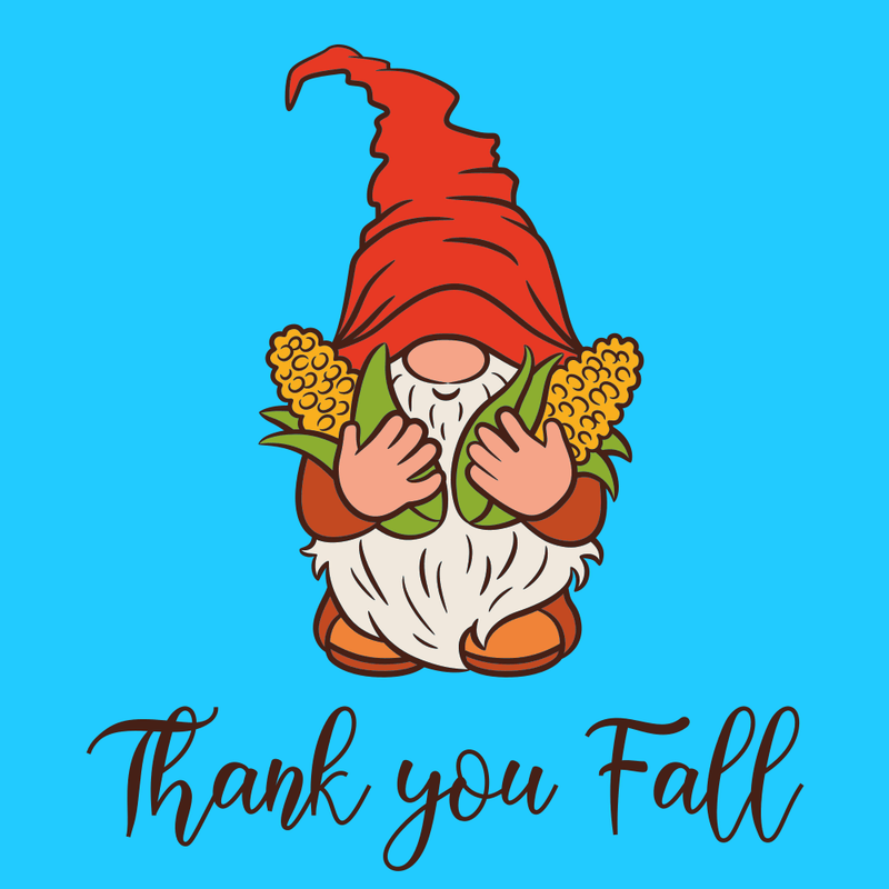 Cute Gnome Thank You Fall Fabric Panel - Blue - ineedfabric.com