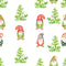 Cute Gnomes & Trees Fabric - White - ineedfabric.com