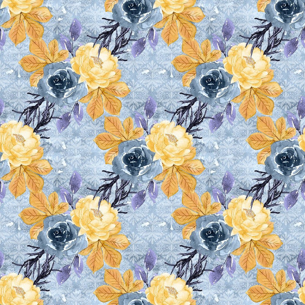 Cute Halloween Florals Fabric - Blue - ineedfabric.com