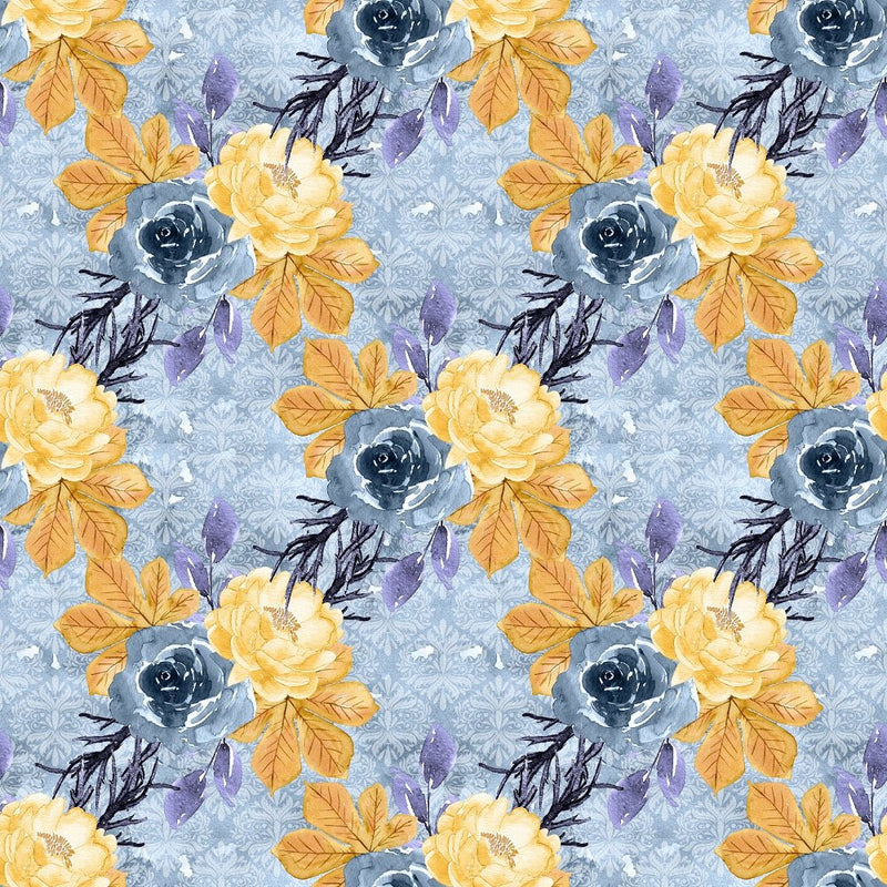 Cute Halloween Florals Fabric - Blue - ineedfabric.com