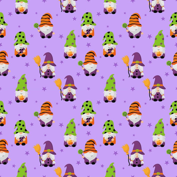 Cute Halloween Gnomes Fabric - Purple - ineedfabric.com