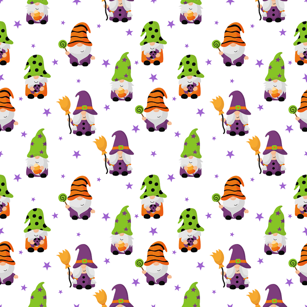 Cute Halloween Gnomes Fabric - White - ineedfabric.com