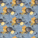 Cute Halloween Pumpkins and Bats Fabric - Blue - ineedfabric.com