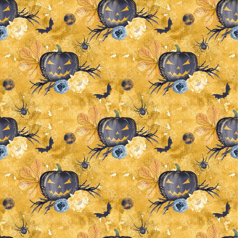 Cute Halloween Pumpkins and Bats Fabric - Orange - ineedfabric.com