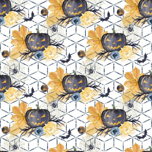 Cute Halloween Pumpkins on Boxes Fabric - White - ineedfabric.com